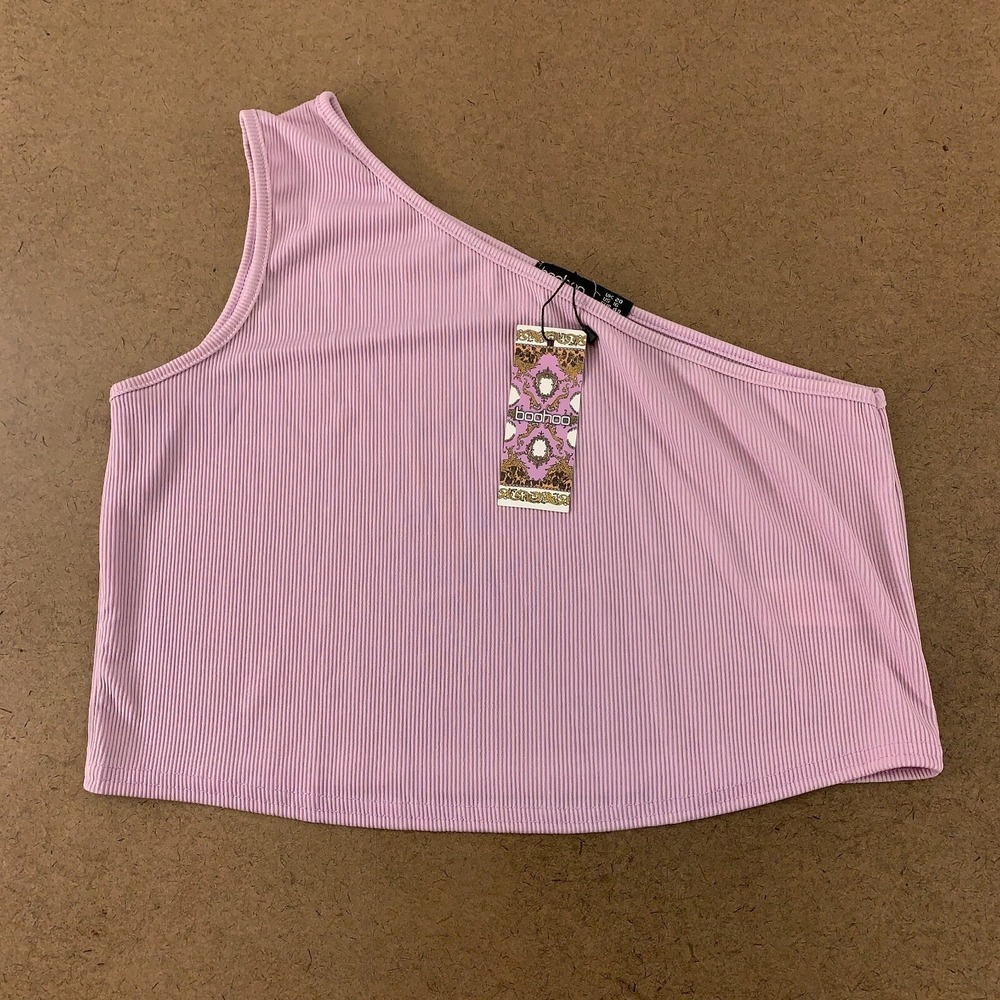 Boohoo Women's Size 16 Lilac Rib Knit One Shoulder Cropped Tank NWT